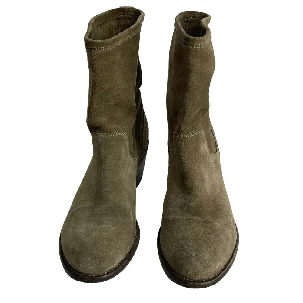 AGL ATTILIO GIUSTI LEOMBRUNI Taupe Tan Suede Ankle Chunky Heel Slouch Boots 37.5